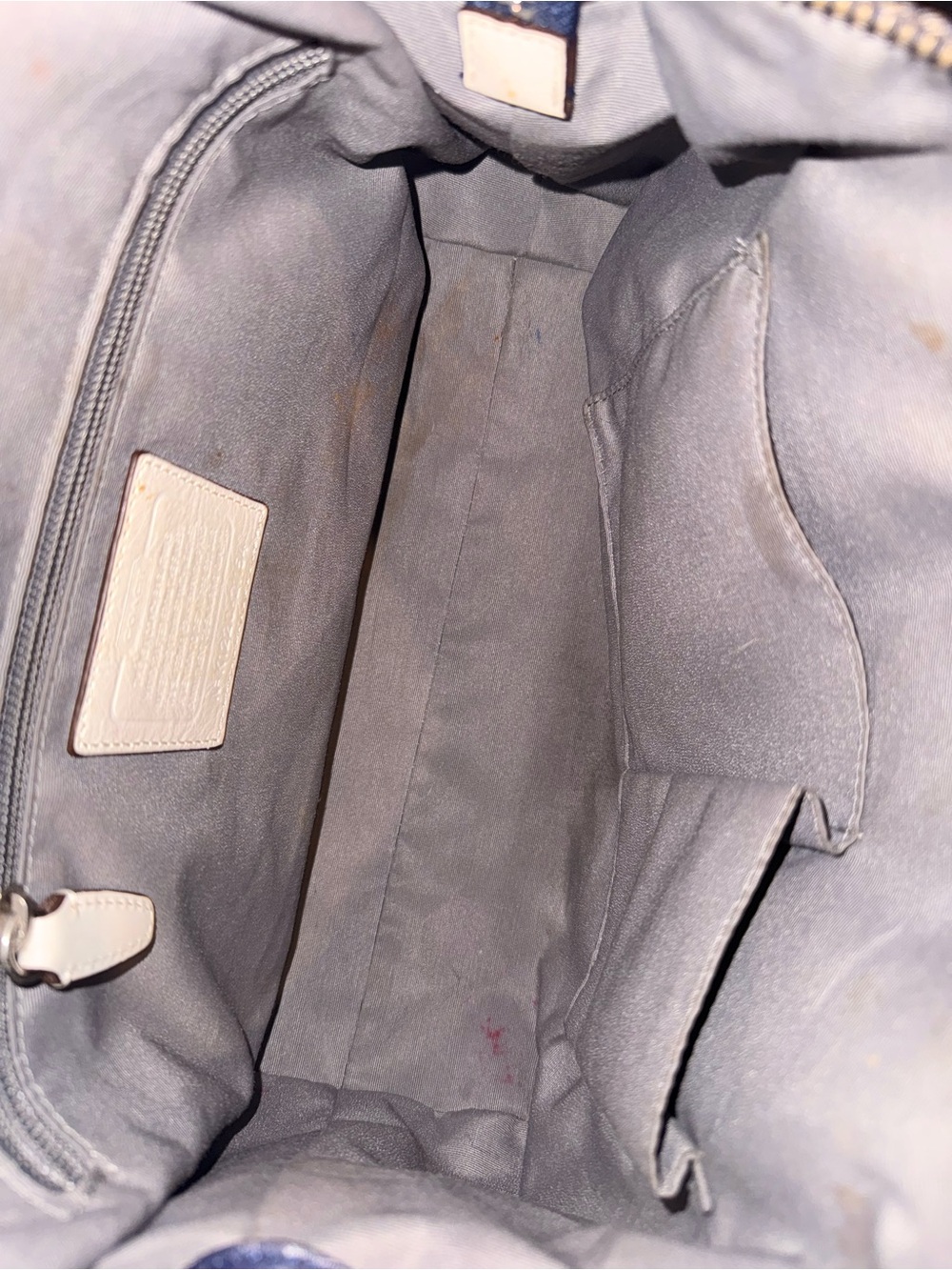 Coach Navy Signature Stripe Satchel with White Trim - Picture 3 of 3